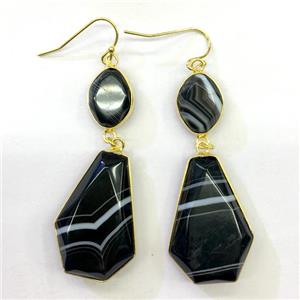 black agate earrings, gold plated, approx 15-37mm