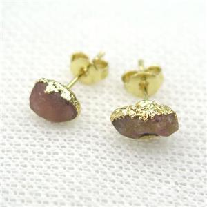 pink Tourmaline earring studs, gold plated, approx 6-9mm