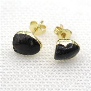 black Tourmaline earring studs, gold plated, approx 6-9mm