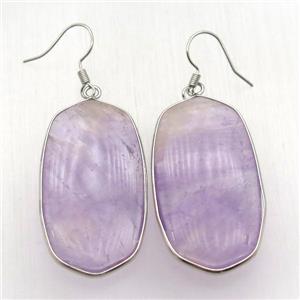 purple Amethyst oval Hook Earring, platinum plated, approx 15-32mm