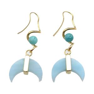 blue Amazonite hook Earring, moon, gold plated, approx 22-50mm