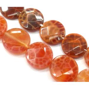 ruby Fire Agate Beads, faceted circle, grade A, 14mm dia, approx 28pcs per st