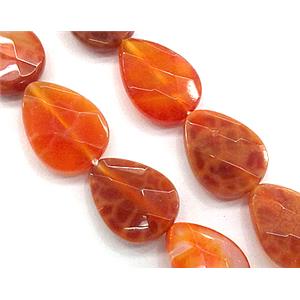ruby Fire Agate beads, faceted teardrop, grade A, 12x16mm, approx 25pcs per st