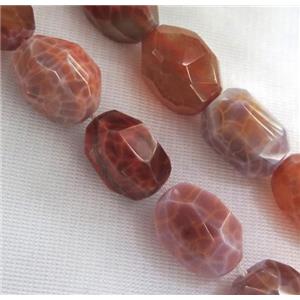 ruby fire agate bead, faceted freeform, approx 13x18mm