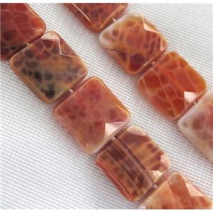 ruby fire agate bead, faceted square, approx 14x14mm
