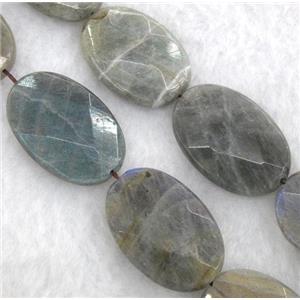 Labradorite Stone bead, grey, faceted flat-oval, approx 18x25mm