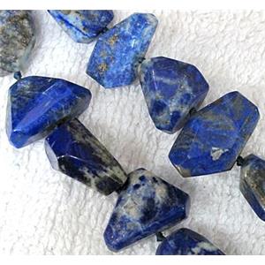 Natural lapis lazuli bead, freeform, faceted, approx 12-22mm, 16.5 inches