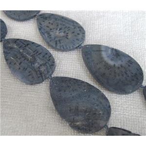 blue Coral Fossil Beads, chrysanthemum, flat teardrop, approx 23x34mm, 27x43mm, 16 inches