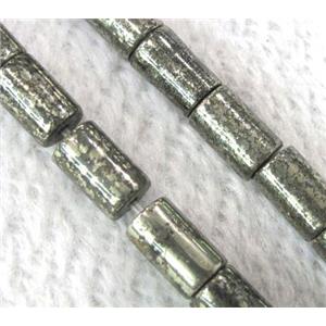 natural Pyrite Beads, round tube, approx 8x16mm, 15.5 inches length