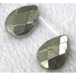 natural Pyrite Beads, faceted teardrop, approx 13x18mm, 15.5 inches length