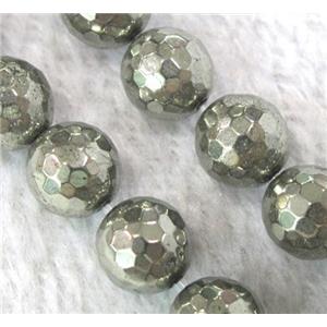 natural Pyrite Beads, faceted round, approx 4mm dia