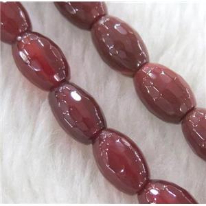 Agate bead, faceted barrel, red, approx 8x12mm, 15.5 inches