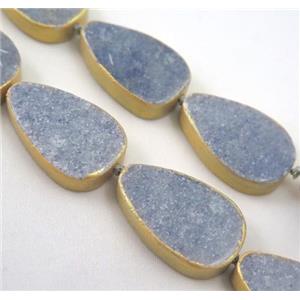 natural blue aventurine beads, teardrop, dark-gold plated, approx 20-30mm, 15.5 inches