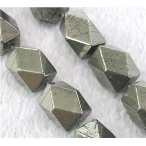 natural Pyrite Beads, faceted freeform tube, approx 10x14mm, 15.5 inches