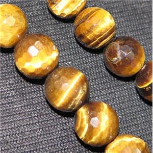 tiger eye stone beads, faceted round, yellow, approx 8mm dia, 15.5 inches