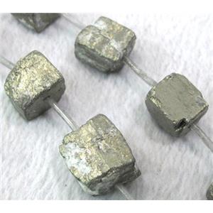 natural Pyrite Beads, freeform cube, approx 15mm, 15.5 inches
