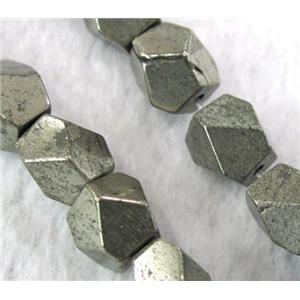 natural Pyrite Beads, freeform, faceted, approx 10mm, 15.5 inches