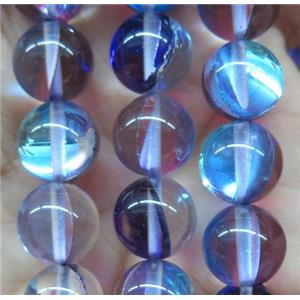 round blue synthetic Aura Quartz Beads, Glowing Glass, approx 12mm dia