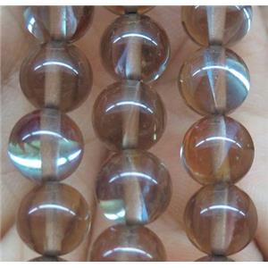 round coffee synthetic Aura Quartz Glass Beads, approx 8mm dia