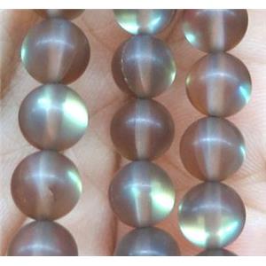 round coffee synthetic Aura Quartz Glass Beads, matte, approx 10mm dia