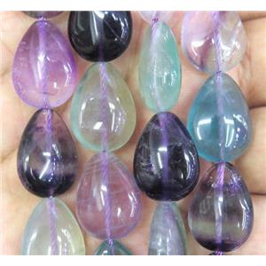 rainbow Fluorite beads, flat teardrop, approx 13x18mm, 15.5 inches