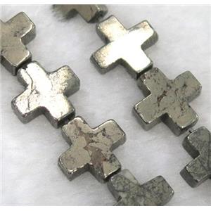 pyrite beads, cross, approx 12x12mm, 15.5 inches