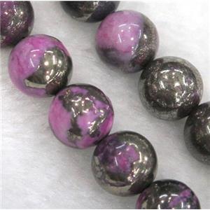 hotpink Chalco Pyrite Beads, round, approx 8mm dia