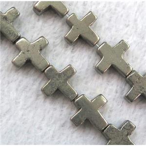 pyrite beads, cross, approx 11x11mm