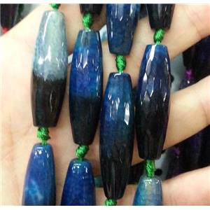 agate bead, faceted barrel, blue, approx 12x45mm