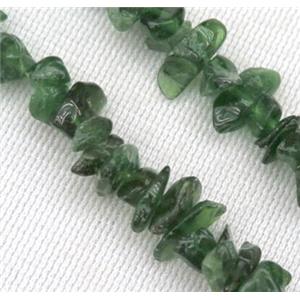 green Diopside beads, chips, freeform, approx 4-8mm