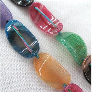 agate bead, mixed color, bend oval, approx 22x40mm