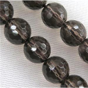 smoky quartz bead, faceted round, approx 8mm dia