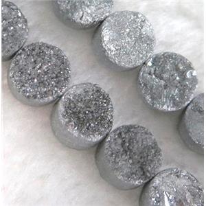 druzy quartz circle beads, silver electroplated, approx 10mm dia, 20pcs per st