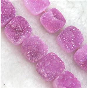 hot-pink druzy quartz beads, square, approx 12x12mm, 16pcs per st