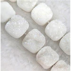 white druzy quartz bead, square, approx 12x12mm, 16pcs per st