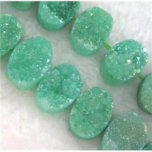 green druzy quartz beads, oval, approx 10x16mm, 20pcs per st