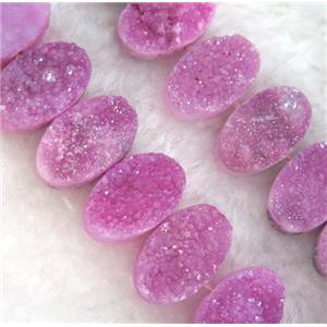 druzy quartz beads, oval, hot-pink, approx 10x16mm, 20pcs per st