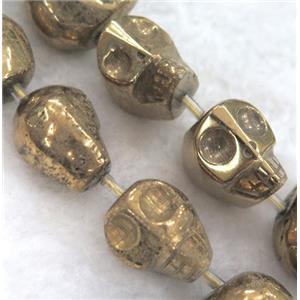 pyrite beads, skull, gold plated, approx 13x16mm, 10pcs per st