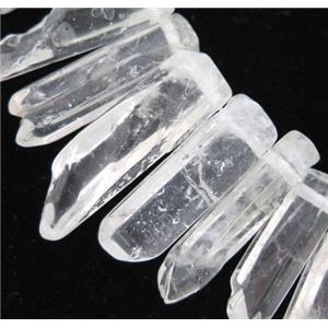 polished clear quartz stick beads for necklace, freeform, approx 15-50mm