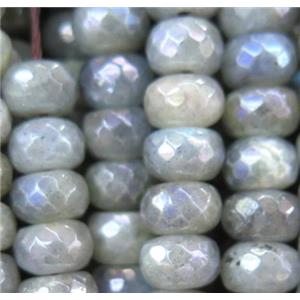 Labradorite beads, faceted rondelle, AB-color plated, approx 12mm dia
