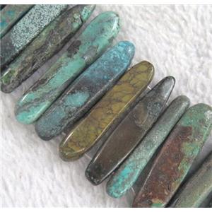 natural Turquoise beads with 2-holes, stick, approx 25-40mm