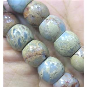 snakeskin jasper bead, barrel, approx 12mm dia, 38pcs per st