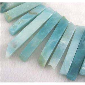 Amazonite collar beads, stick, blue, top drilled, approx 20-60mm