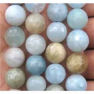 natural Aquamarine Beads, faceted round, AB-Grade, approx 12mm dia