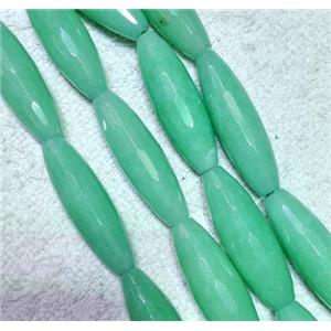 jade beads, faceted rice, green dye, approx 12x40mm