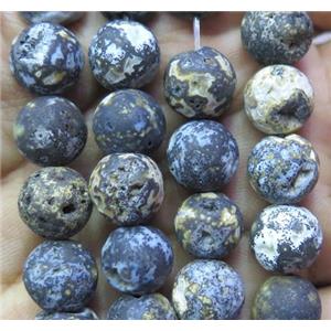 Natural Ocean Agate Beads Blue Round Matte, approx 10mm dia, 15.5 inches