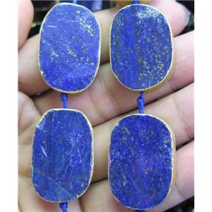 lapis lazuli beads, oval, gold plated, approx 20x30mm
