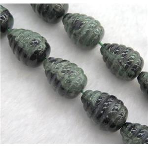 green jasper bead, teardrop, approx 15x20mm, 15.5 inches