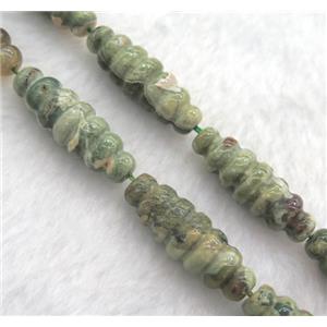 green Rhyolite rice beads, approx 10x30mm, 15.5 inches