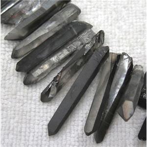 clear quartz beads, stick, half black electroplated, approx 20-40mm